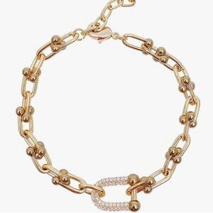 Gold Plated Link Bracelet with Cubic Zirconia
